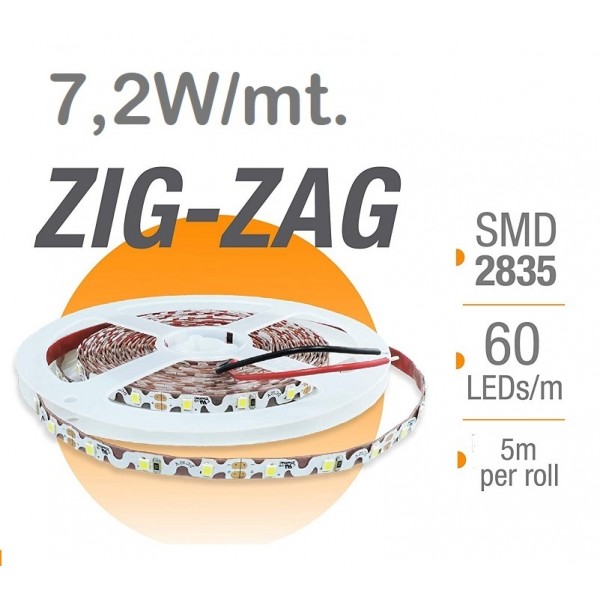 Tira LED 5 mts Flexible ZIG-ZAG 36W 300 Led SMD 2835 IP20 Blanco Cálido Serie Profesional